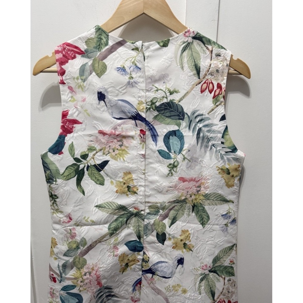 Fashion Classics White Floral Bird Jacquard Beaded Sleeveless Shift Dress Large - Picture 6 of 9